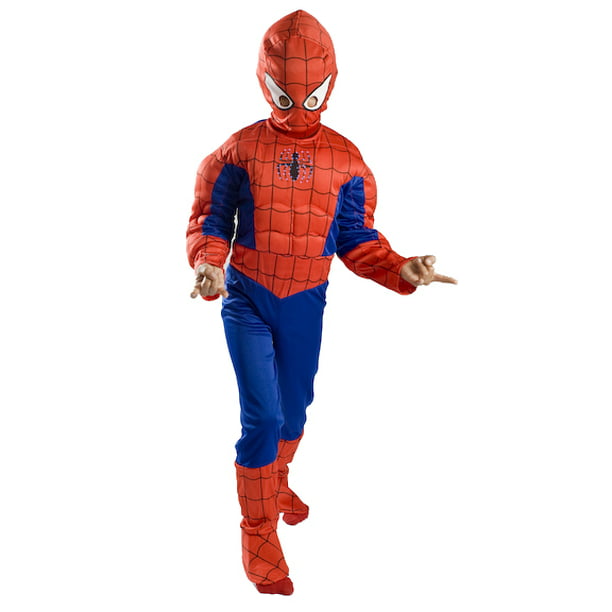 Spiderman Costume for kids light up muscle boys FREE MASK S M 5 6 7 8 9